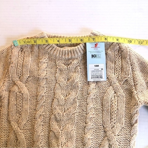 Cat & Jack Baby Cable Knit Oatmeal Heather Crewneck Sweater Size 18 M - Picture 6 of 10
